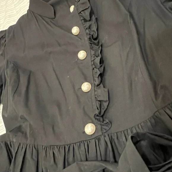 BATSHEVA DRESS - Pearl-Button Black Cotton Dress - Picture 11 of 14